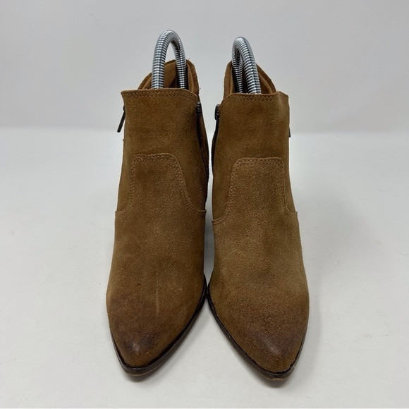 Steve Madden Tan Leather Western Style Pointed Toe Ankle Boots Size 36 Zipper - Picture 4 of 13